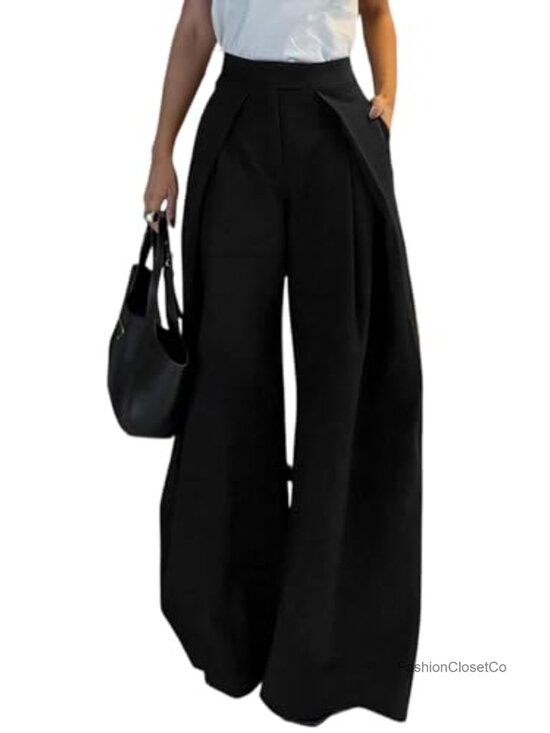 Pants - Wide Leg Dress Pants High Waisted Pleated Straight Leg Trousers